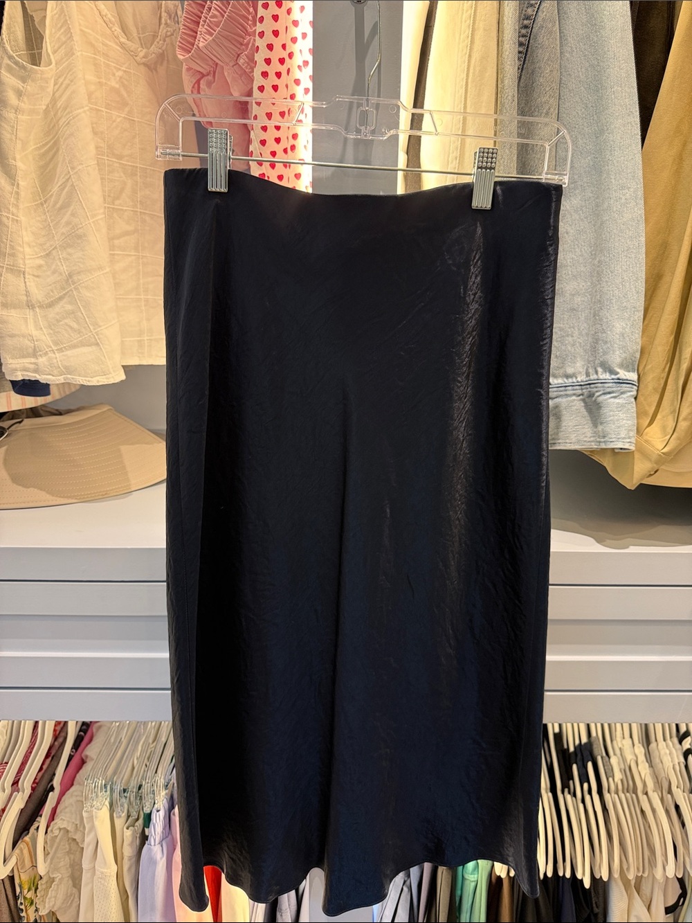 Black Satin Midi Skirt - Women